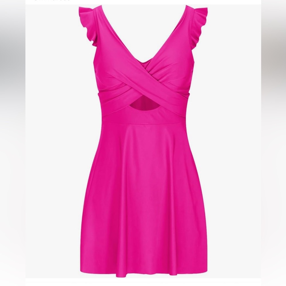 Womens V Neck One Piece Swimsuit Tummy Control Wrap Push Up Swimdress - Picture 2 of 9